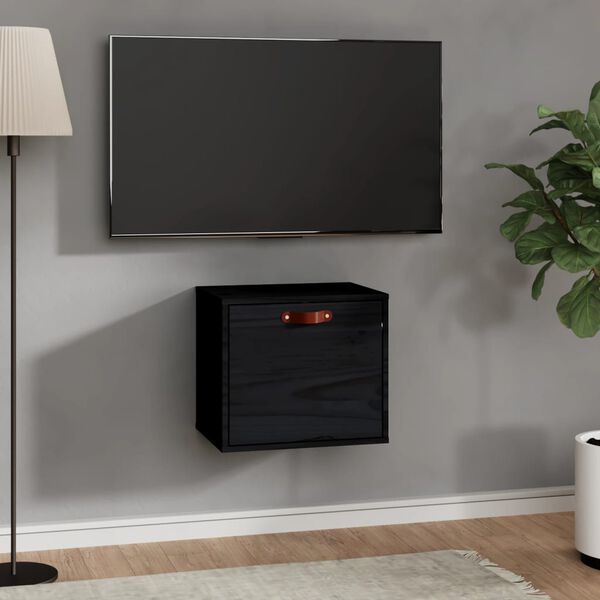 vidaXL Nástenná skrinka čierna 40x30x35 cm masívna borovica