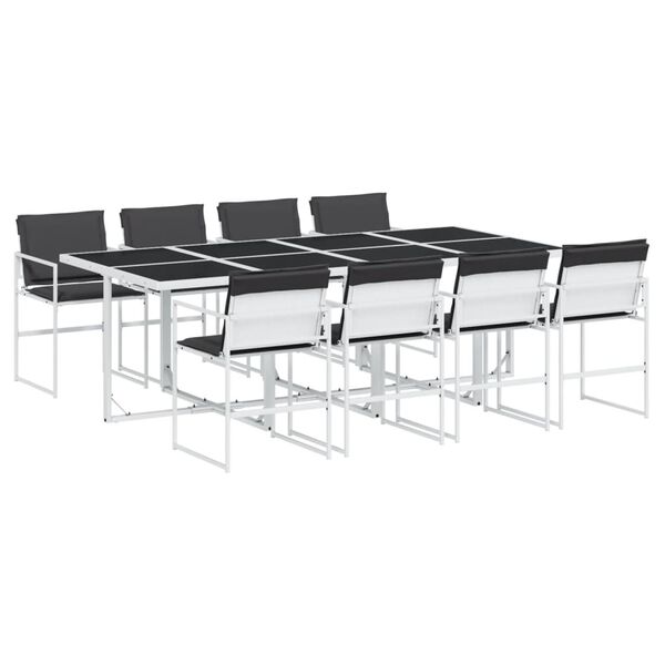 vidaXL 9-dielna z&aacute;hradn&aacute; jed&aacute;lensk&aacute; s&uacute;prava s vank&uacute;&scaron;mi biela textil&eacute;n