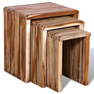 vidaXL Stohovateľné stolíky, 3 kusy, recyklované tíkové drevo