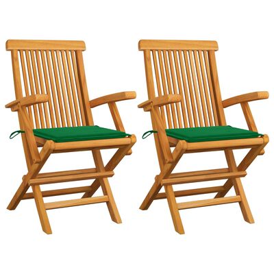 vidaXL Záhradné stoličky, zelené podložky 2 ks, tíkový masív