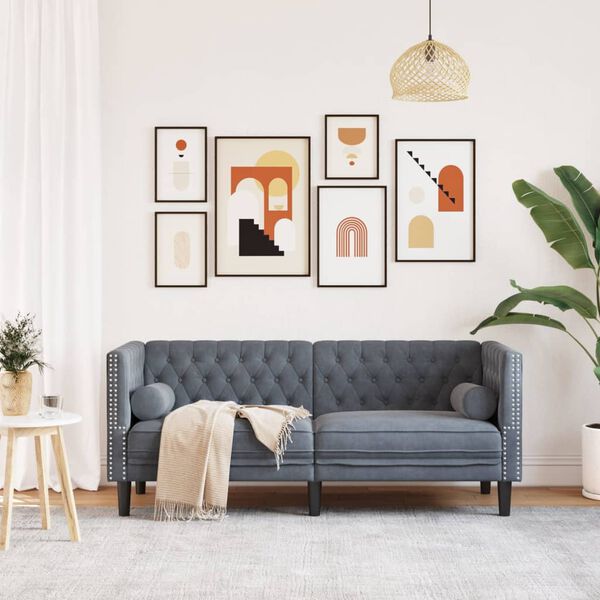 vidaXL 2-miestna pohovka Chesterfield s opierkami tmavosiv&aacute; zamat