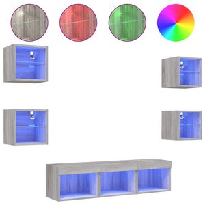 vidaXL 7-dielne TV n&aacute;stenn&eacute; skrinky s LED siv&eacute; sonoma kompozitn&eacute; drevo