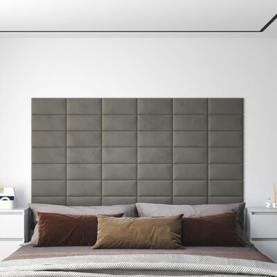 vidaXL Nástenné panely 12 ks bledosivé 30x15 cm zamat 0,54 m²