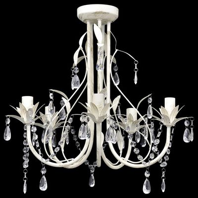 Krištáľový visiaci luster, elegantný, biely, 5 objímok na žiarovky