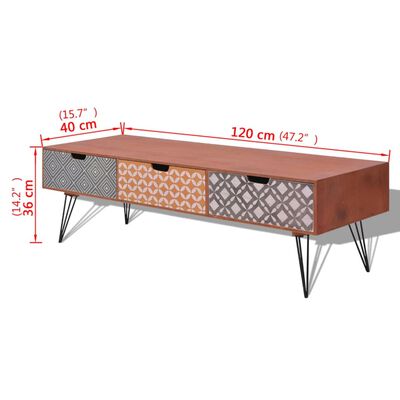 vidaXL Televízny stolík s 3 zásuvkami, 120x40x36 cm, hnedý