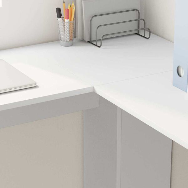 vidaXL Rohový stôl so skladovaním s poličkou Biela 140 x 113,5 x 75 cm