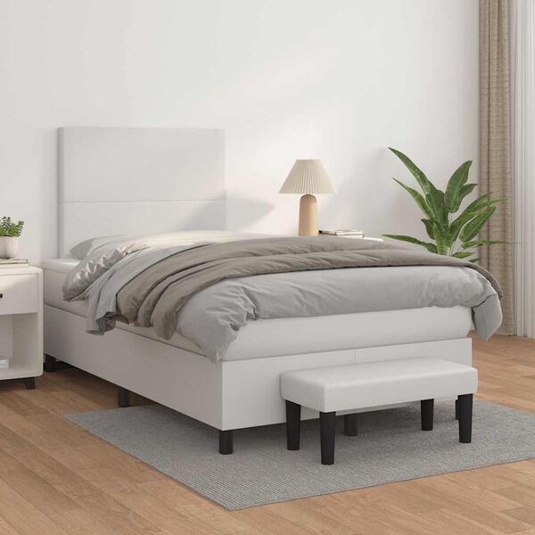 vidaXL Boxspring posteľ s matracom, biela 120x190 cm, umel&aacute; koža