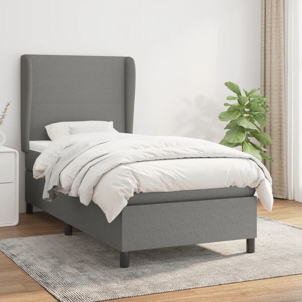 vidaXL Boxspring posteľ s matracom tmavosiv&aacute; 90x200 cm l&aacute;tka