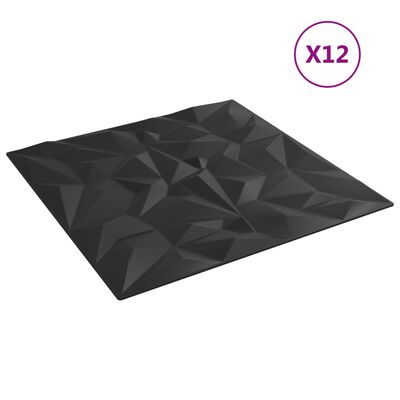 vidaXL Nástenné panely 12 ks, čierne 50x50 cm, XPS 3 m² ametyst