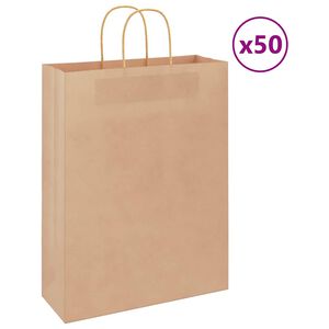 vidaXL Papierov&eacute; ta&scaron;ky 50 ks s r&uacute;čkami, hned&aacute;, 32x12x42 cm