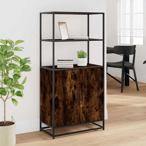 vidaXL Vysok&aacute; skrinka dymov&yacute; dub 68x35x139 cm kompozitn&eacute; drevo+kov