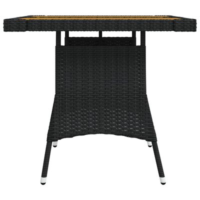 vidaXL Záhradný stôl čierny 70x70x72 cm polyratan a akáciový masív