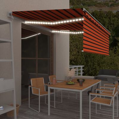 vidaXL Automatická markíza tienidlo&LED&senzor vetra oranžovo-hnedá