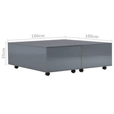 vidaXL Konferenčný stolík sivý 100x100x35 cm vysoký lesk
