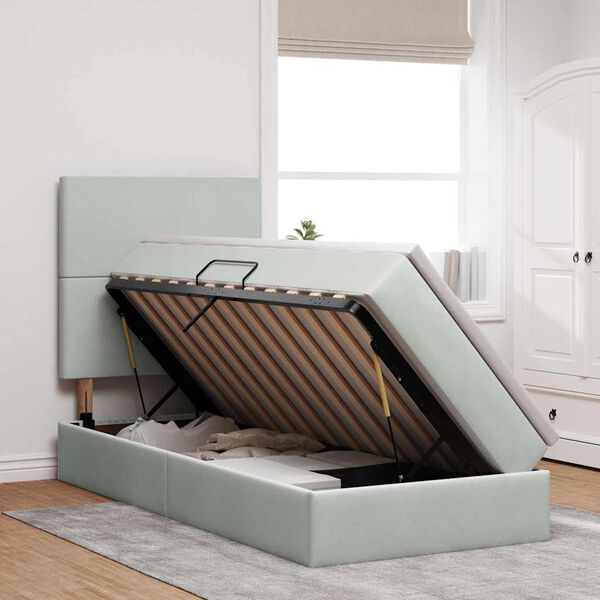 vidaXL Postel s &uacute;ložn&yacute;m prostorem a LED svetlom Svetlosiv&aacute; 90 x 190 cm