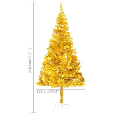 vidaXL Osvetlený umelý vianočný stromček+stojan, zlatý 210 cm, PET