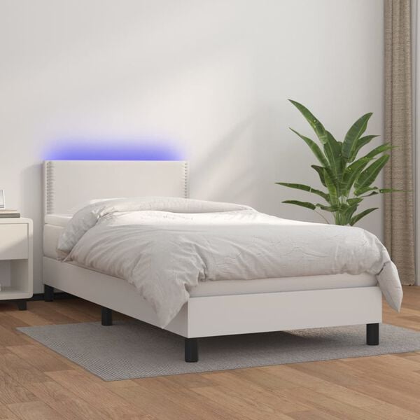 vidaXL Boxspring posteľ s matracom a LED biela 90x190 cm umel&aacute; koža