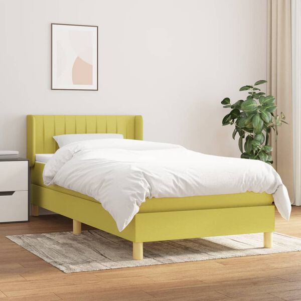vidaXL Posteľn&yacute; r&aacute;m boxspring s matracom zelen&yacute; 90x200 cm l&aacute;tka