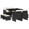 vidaXL 9-dielna záhradná jedálenská sada s vankúšmi čierna polyratan
