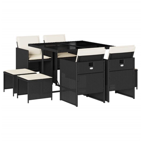 vidaXL 9-dielna záhradná jedálenská sada s vankúšmi čierna polyratan