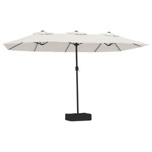 vidaXL Z&aacute;hradn&yacute; slnečn&iacute;k, dvojit&aacute; strie&scaron;ka+LED, pieskov&yacute; 449x265 cm
