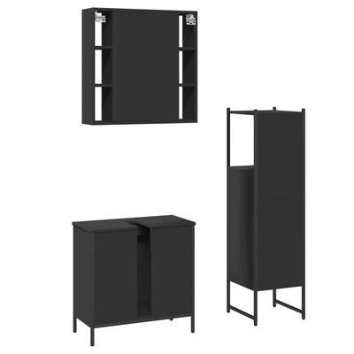 vidaXL 3-dielna súprava kúpeľňových skriniek čierna kompozitné drevo