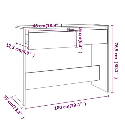 vidaXL Konzolový stolík betónovo-sivý 100x35x76,5 cm drevotrieska