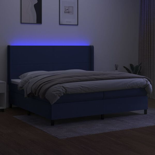 vidaXL Posteľ boxsping s matracom a LED modr&aacute; 200x200 cm l&aacute;tka