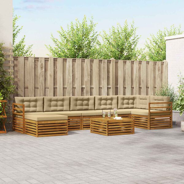 vidaXL S&uacute;pravy pohoviek 8 pcs Pr&iacute;rodn&aacute; a b&eacute;žov&aacute; Pevn&eacute; ak&aacute;ciov&eacute; drevo