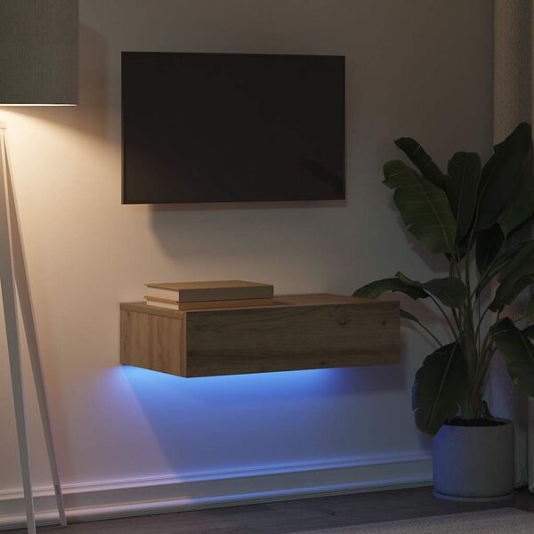 vidaXL TV skrinka s LED svetlami dub artisan 60x35x15,5 cm