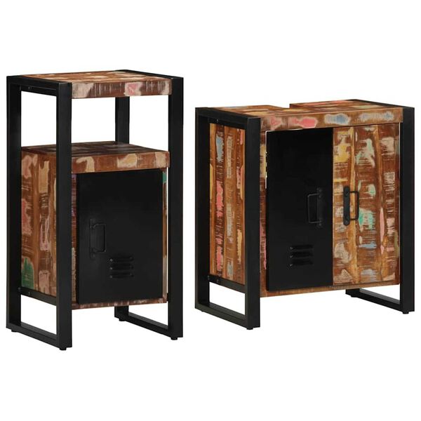 vidaXL Sada kúpeľňového nábytku s dverami 2 pcs Masívne obnovené drevo