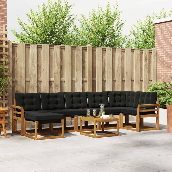 vidaXL Z&aacute;hradn&aacute; s&uacute;prava gaučov s vank&uacute;&scaron;om 8 pcs Pr&iacute;rodn&aacute; a čierna