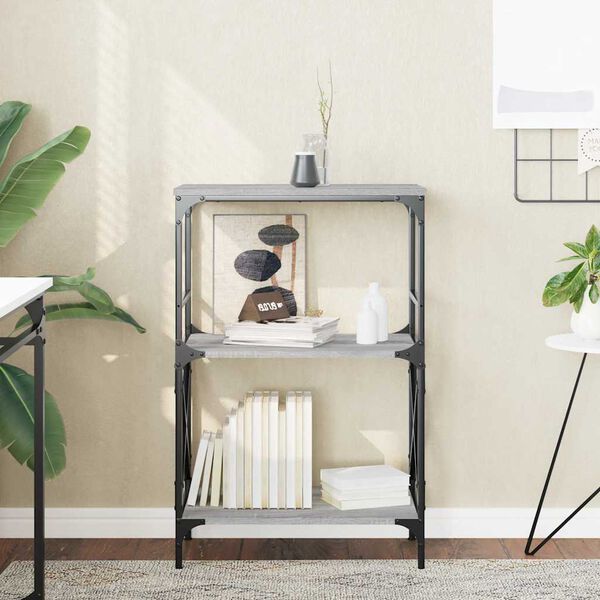 vidaXL Knižnica, 3 police, siv&aacute; sonoma 59x35x90,5 cm, kompozitn&eacute; drevo