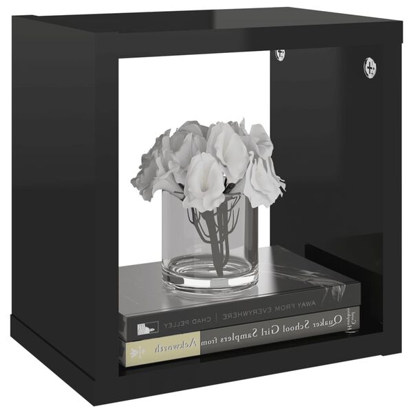 vidaXL Nástenné police 4 ks lesklé čierne 22x15x22 cm