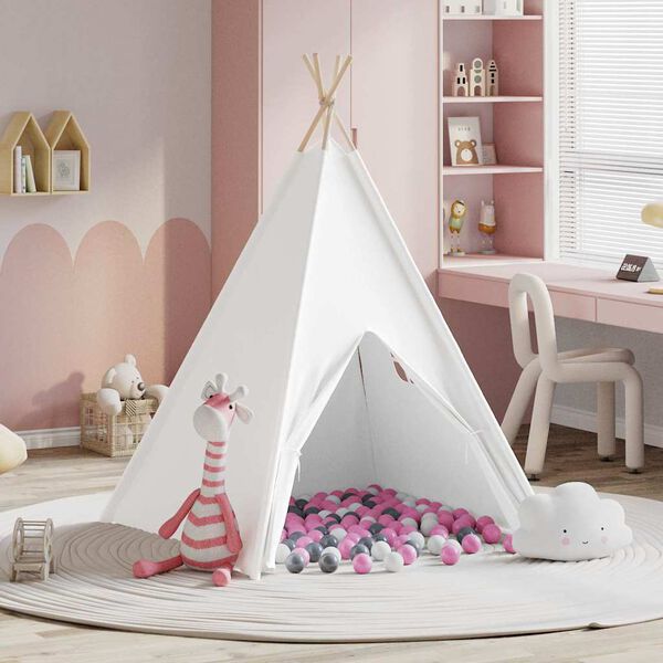 vidaXL Teepee stan Biela 120 x 120 x 150 cm Tkanina a plast