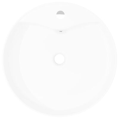 Biele okrúhle keramické umývadlo do kúpeľne s otvorom na batériu