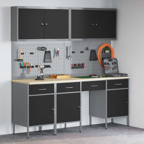 vidaXL Pracovn&aacute; skrinka 10 pcs Čierna Inžinierske drevo a oceľ
