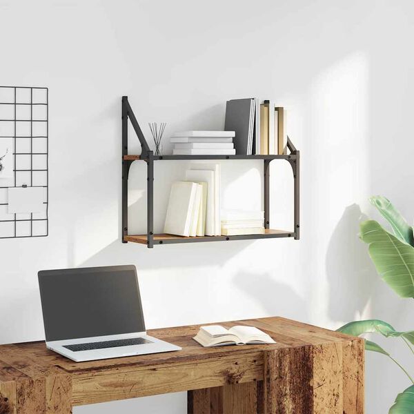 vidaXL Stenná polica Staré drevo 60 x 21 x 51 cm Kompozitné drevo