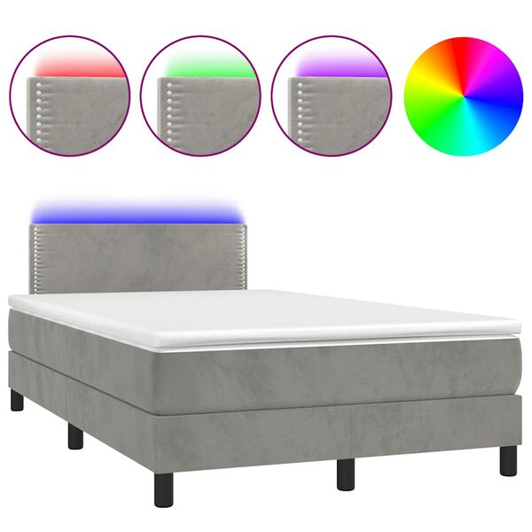 vidaXL Boxspring posteľ s matracom a LED, svetlosiv&aacute; 120x190 cm, l&aacute;tka