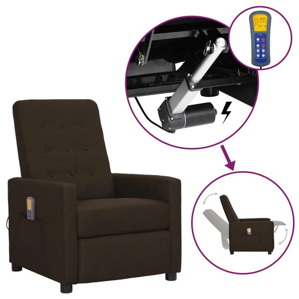 vidaXL Zdvíhacie masážne kreslo tmavohnedé látkové