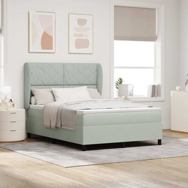 vidaXL Posteľ s pružinov&yacute;m r&aacute;mom Svetlosiv&aacute; 190 x 140 cm Polyester