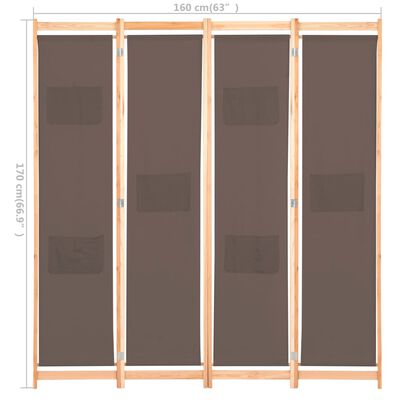 vidaXL 4-panelový paraván hnedý 160x170x4 cm látkový