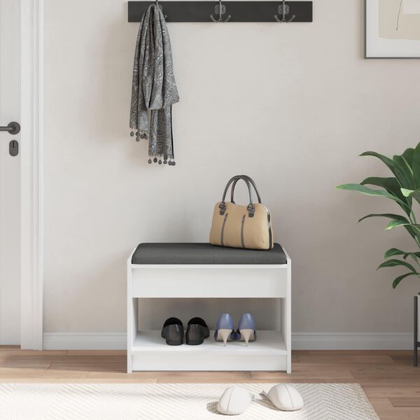 vidaXL Predsieňov&aacute; lavica s vank&uacute;&scaron;om s poličkou Biely 63 x 38 x 45 cm