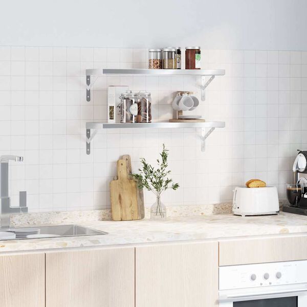 vidaXL N&aacute;stenn&eacute; police 2 ks 75x23,5 cm strieborn&eacute; nehrdzavej&uacute;ca oceľ