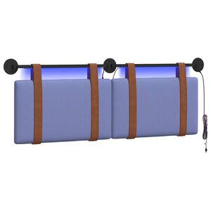 vidaXL Z&aacute;vesn&eacute; čelo postele S LED svetlom Modr&aacute; dž&iacute;novina Antik PU