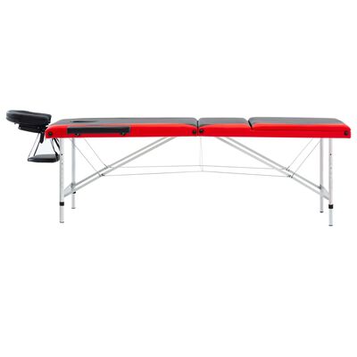 vidaXL Skladací masážny stôl, 3 zóny, hliník, čierno červený