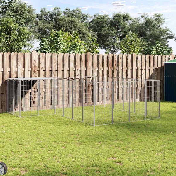 vidaXL Koterec pre psy strieborný 8,47 m² oceľ