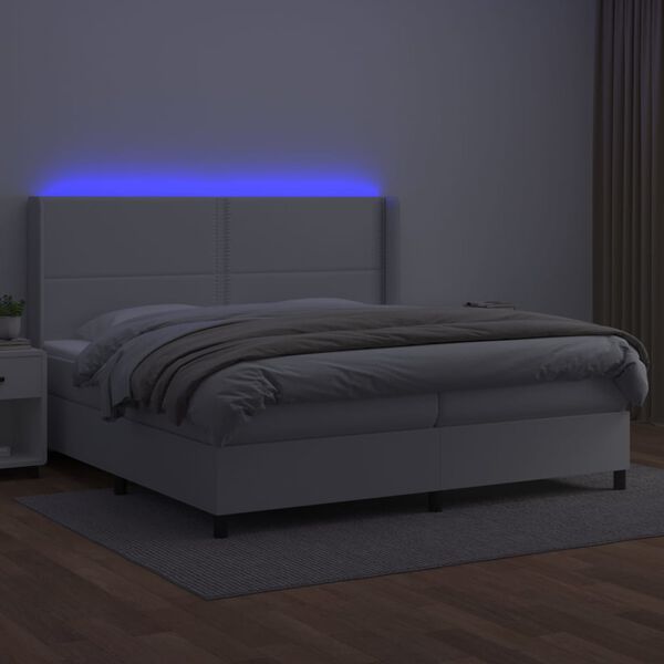 vidaXL Boxspring posteľ s matracom a LED biela 200x200 cm umelá koža