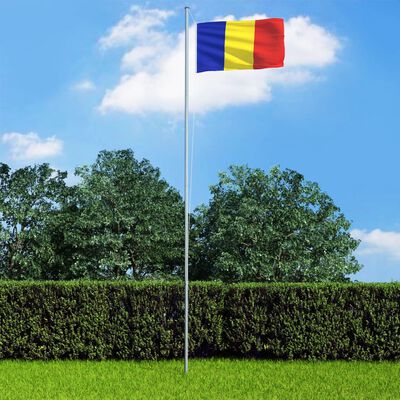 vidaXL Rumunská vlajka a stĺp 4 m hliníkový