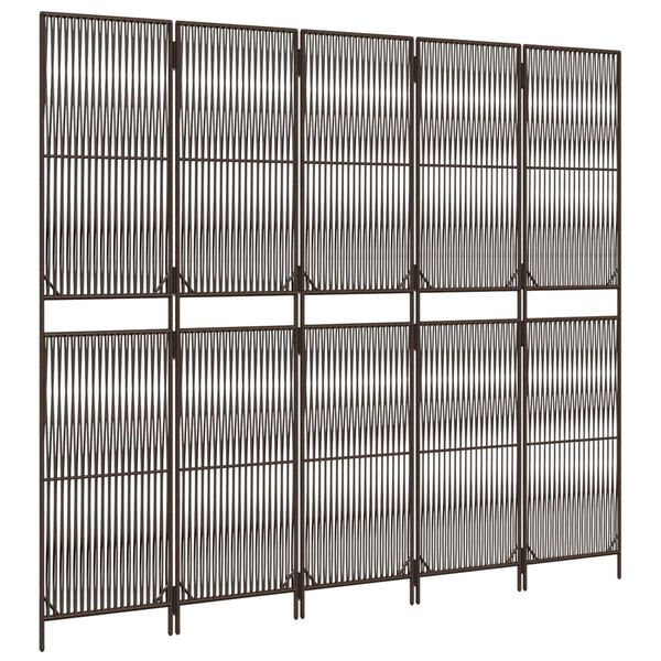 vidaXL Parav&aacute;n 5 panelov hned&yacute; polyratan